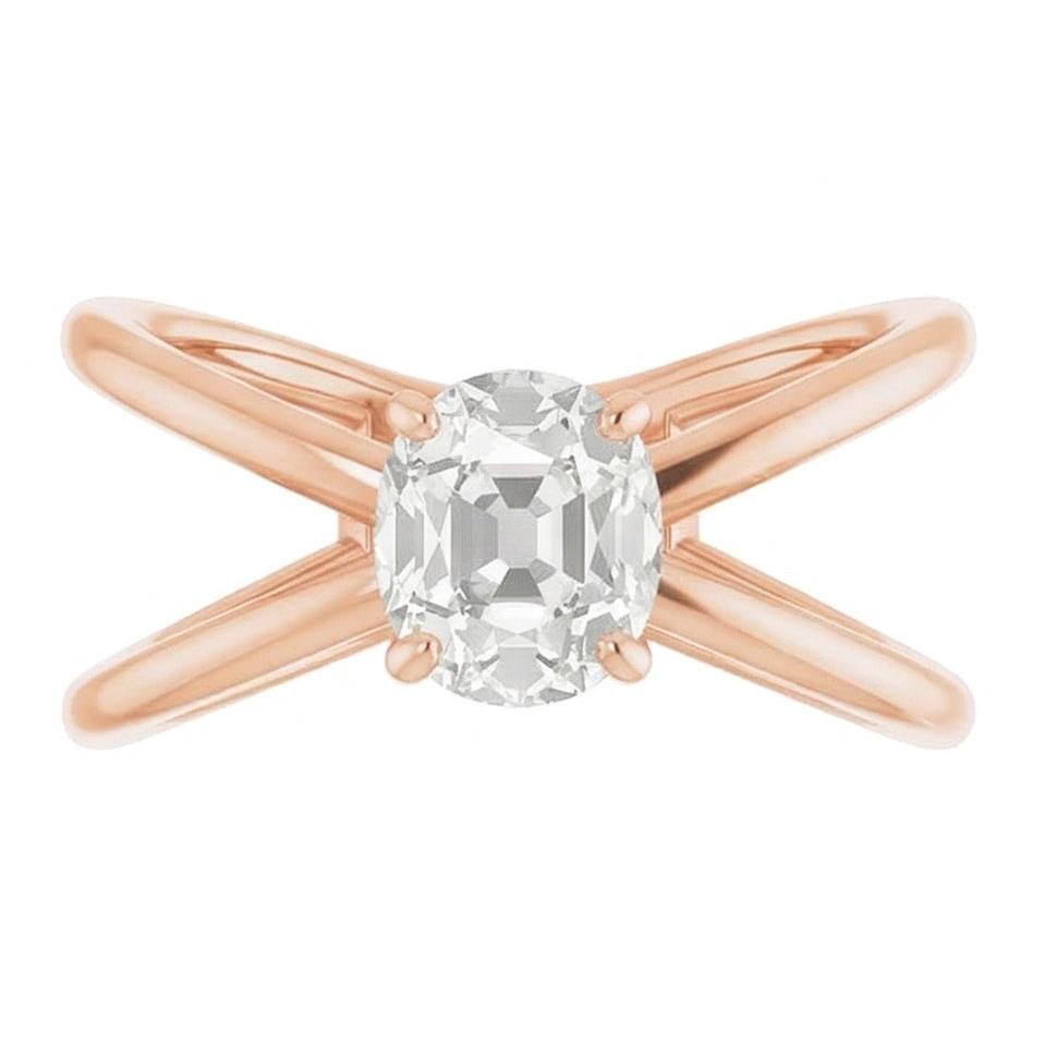 Cuscino Antico Brillante anello in Oro 14 Carati Rosa – vista frontale