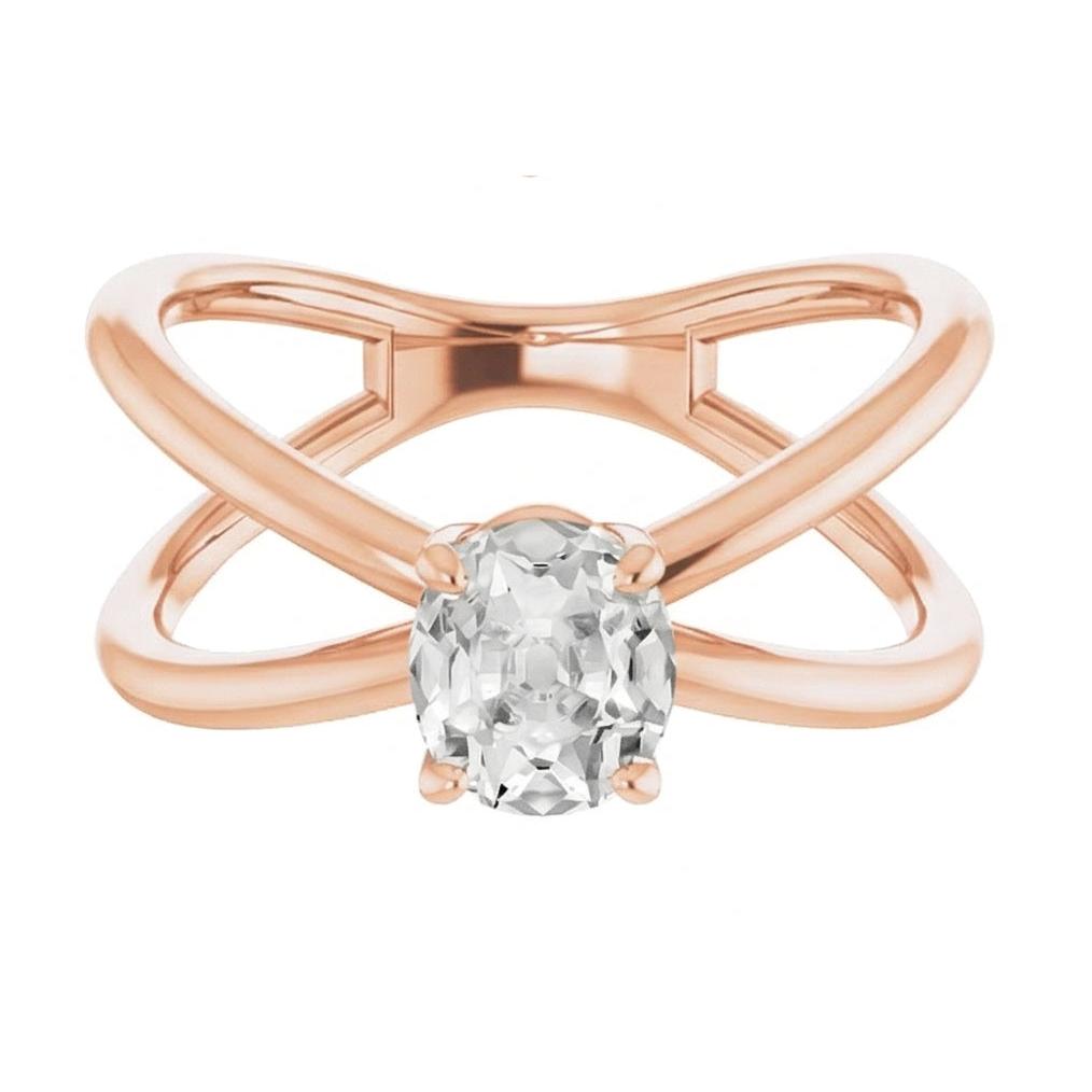 Brillante Cuscino Antico Anello Monopietra in Oro 14 Carati Rosa – vista profilo