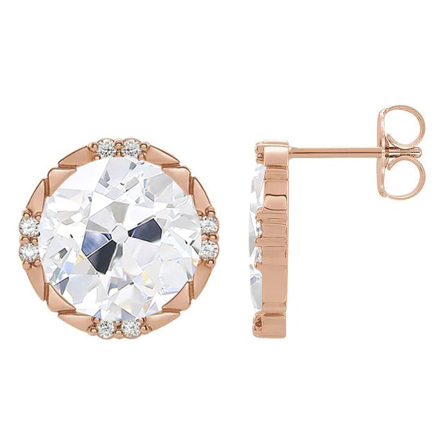 Taglio Old Mine Diamante Fine anello in Oro 14 Carati Rosa – vista frontale