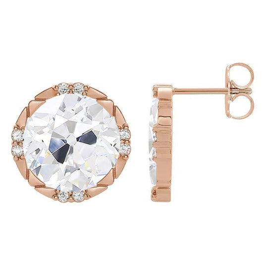 Taglio Old Mine Diamante Fine anello in Oro 14 Carati Rosa – vista frontale