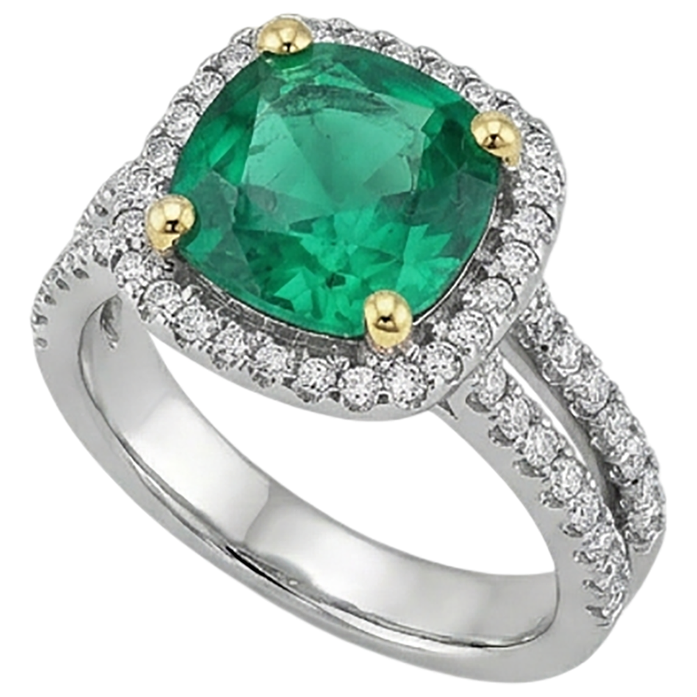 Smeraldo Anello con Pietra Preziosa 4-carati Oro Bicolore 14K – vista frontale