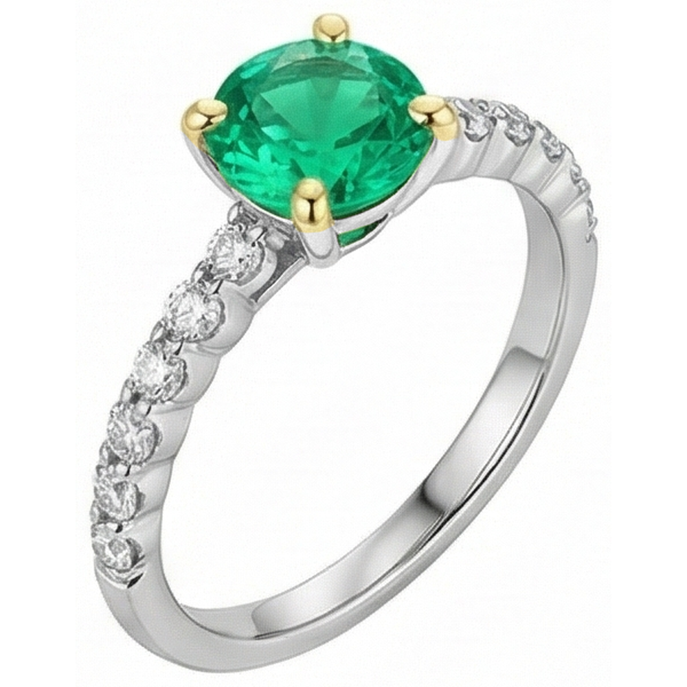 Smeraldo Colombiano Anello con Gemma 2 carati Oro Bicolore 14K – vista laterale