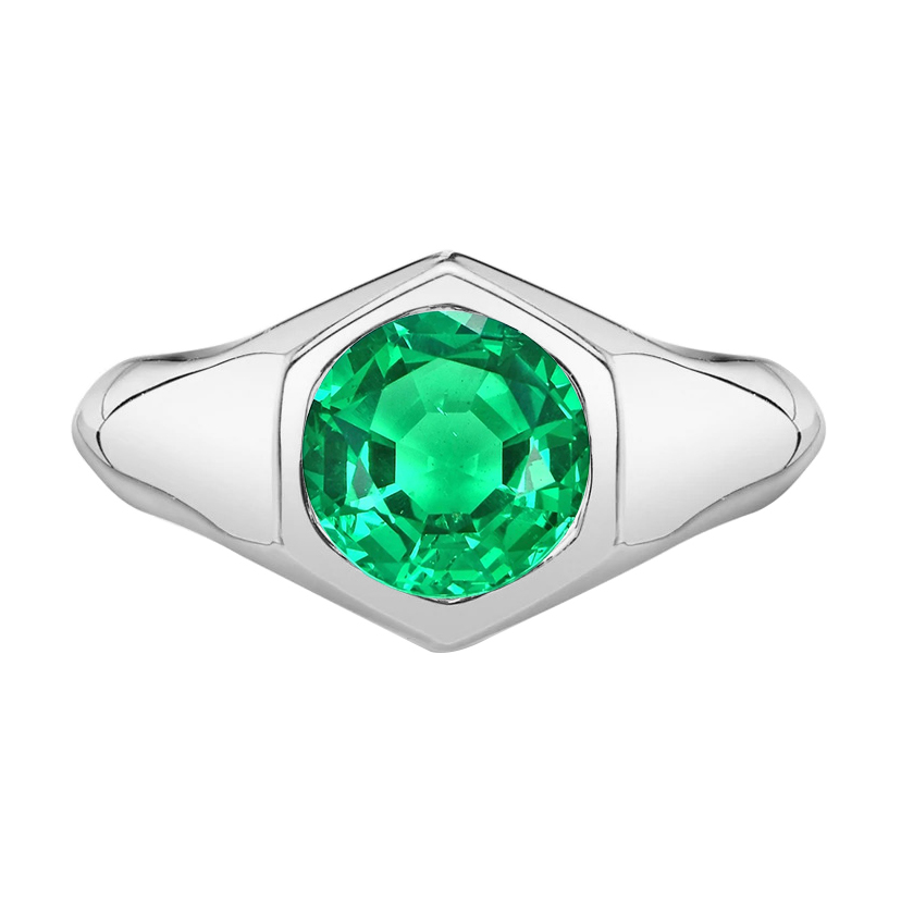 Anello con Pietra Preziosa Oro 14 Carati Bianco con Smeraldo – vista principale