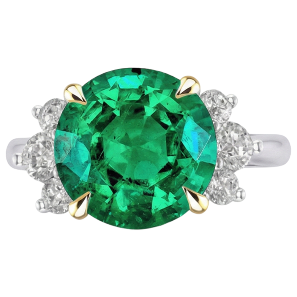 Anello con Pietra Preziosa Oro Bicolore 14K con Smeraldo Fine – vista frontale