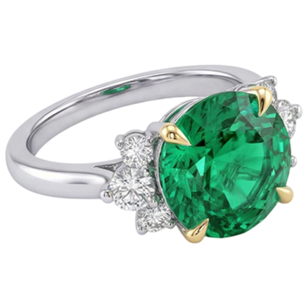 Smeraldo Fine Anello con Pietra Preziosa 4 carati Oro Bicolore 14K – vista angolare