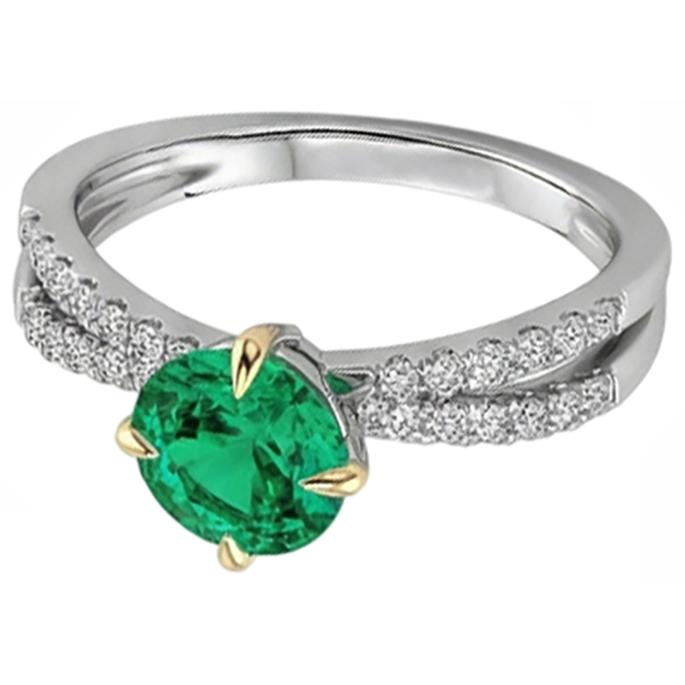 Anello con Gemma Oro 14 Carati Bicolore con Smeraldo Colombiano – vista laterale