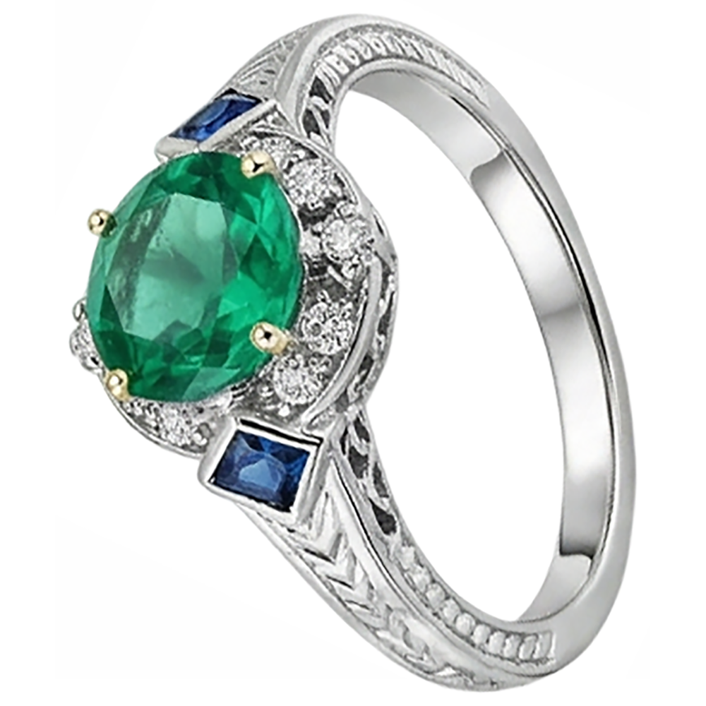 Smeraldo Fine Anello con Gemma 2,50-carati Oro Bicolore 14K – vista profilo