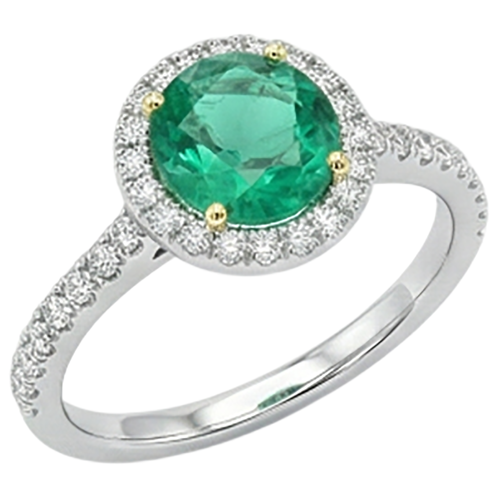 Smeraldo Fine Anello con Gemma 3-carati Oro Due Toni 14K – vista laterale