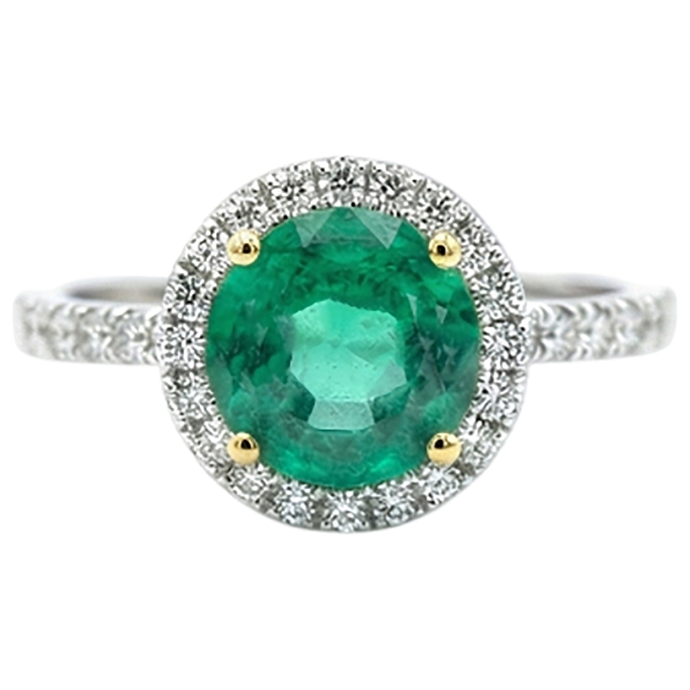 Anello con Gemma Oro Due Toni 14K con Smeraldo Fine – vista frontale