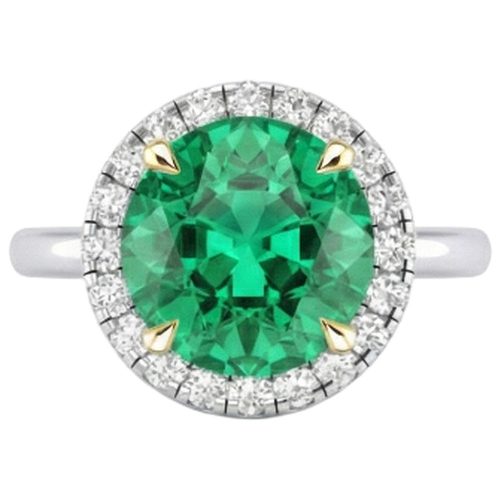 Anello con Pietra Preziosa Oro Bicolore 14K con Smeraldo Colombiano – vista frontale