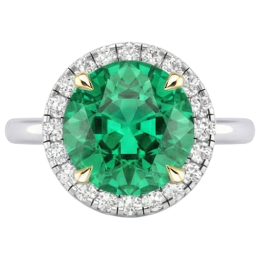 Anello con Pietra Preziosa Oro Bicolore 14K con Smeraldo Colombiano – vista frontale