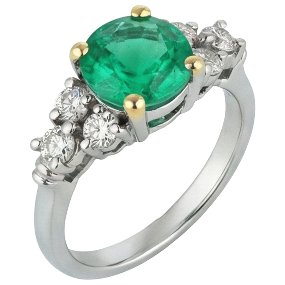 Anello Pietra Colorata Oro 14 Carati Bicolore con Smeraldo Fine – vista frontale