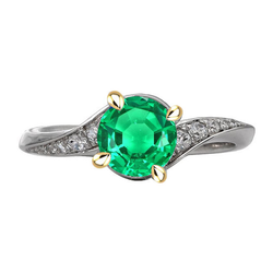 Oro Due Toni 14K Aquila Smeraldo Anello Pietra Colorata 2,50