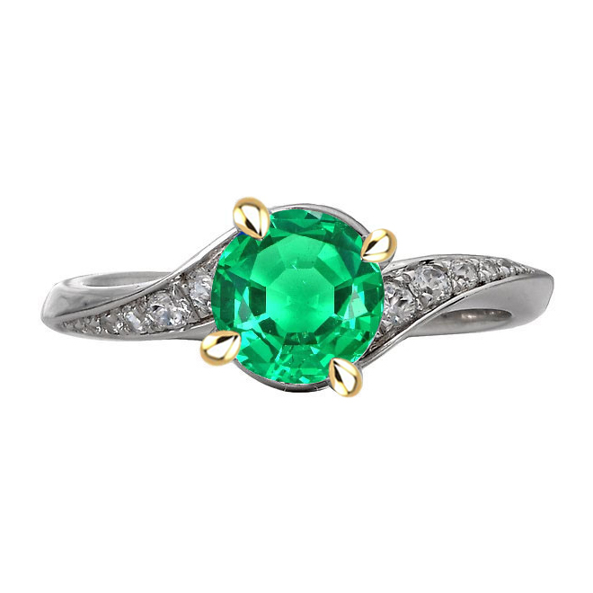 Anello Pietra Colorata Oro Due Toni 14K con Smeraldo – vista principale