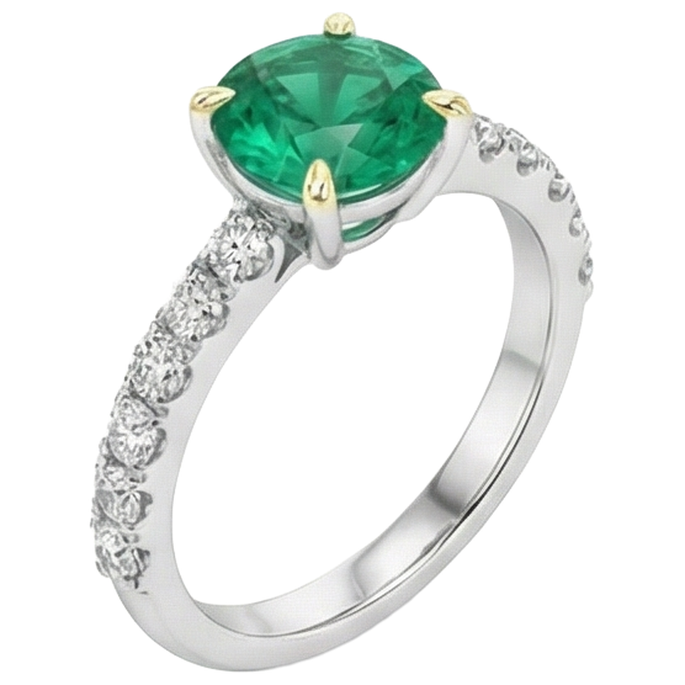 Anello Pietra Colorata Oro Due Toni 14K con Smeraldo Fine – vista laterale