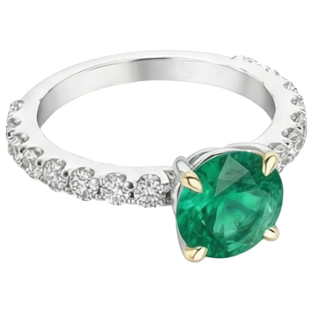 Smeraldo Fine Anello Pietra Colorata 2 carati Oro Due Toni 14K – vista angolare