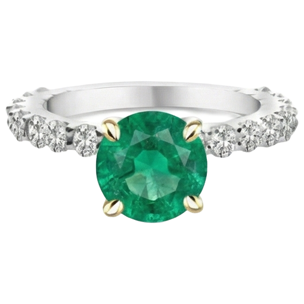 Anello Pietra Colorata Oro Due Toni 14K con Smeraldo Fine – vista frontale