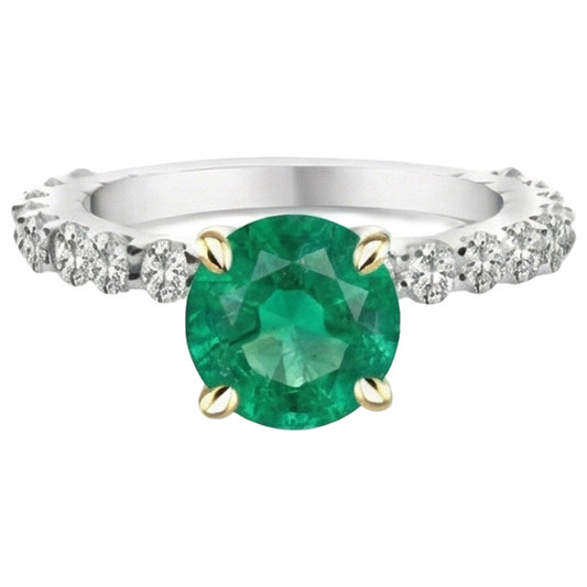 Anello Pietra Colorata Oro Due Toni 14K con Smeraldo Fine – vista frontale