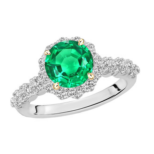 Taglio Brillante Smeraldo Fine anello in Oro Due Toni 14K – vista principale
