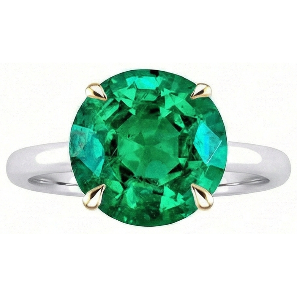 Anello con Gemma Oro 14 Carati Bicolore con Smeraldo – vista laterale