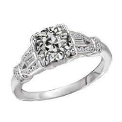 Oro Bianco 14K Cuscino Antico Diamante Anello Solitario con