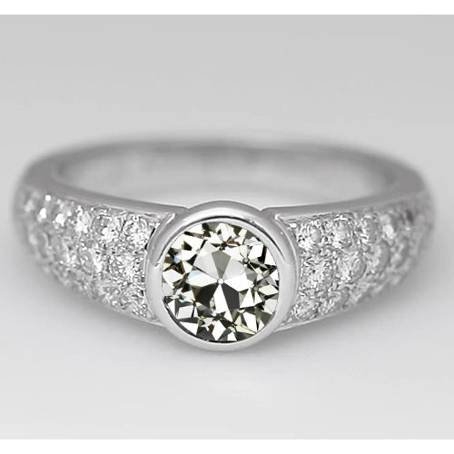 Cuscino Antico Diamante anello in Oro 14 Carati Bianco – vista principale