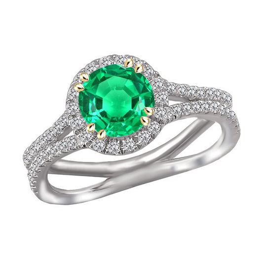 Anello con Gemma Oro 14 Carati Bicolore con Smeraldo Fine – vista principale