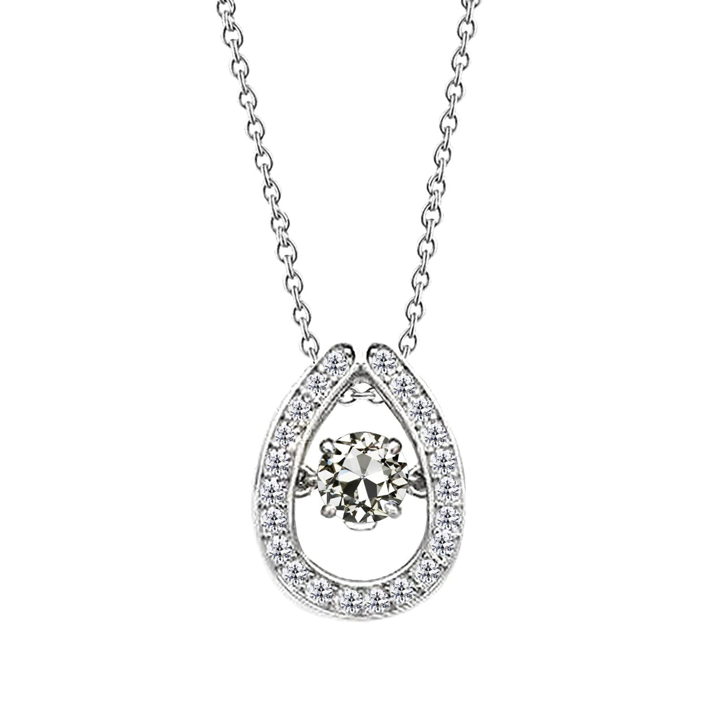 Pendente a Goccia Oro Bianco 14K con Diamante – vista principale