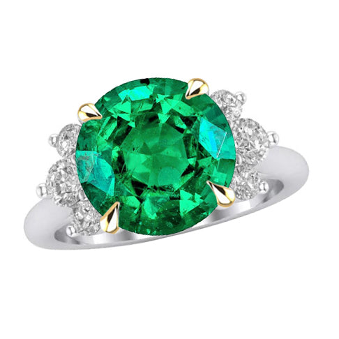 Smeraldo Fine Taglio Brillante Anello con Pietra Preziosa in Oro Bicolore 14K – vista principale