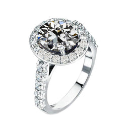 Cuscino Antico Brillante Anello Halo in Oro 14 Carati Bianco