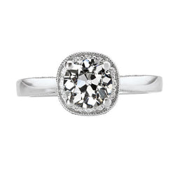 Fine Cuscino Antico Diamante Fine Anello di Fidanzamento Halo