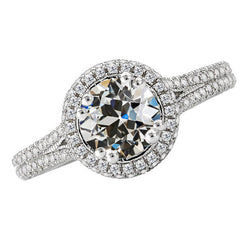 Cuscino Antico Diamante Fine Anello di Fidanzamento Halo in Oro