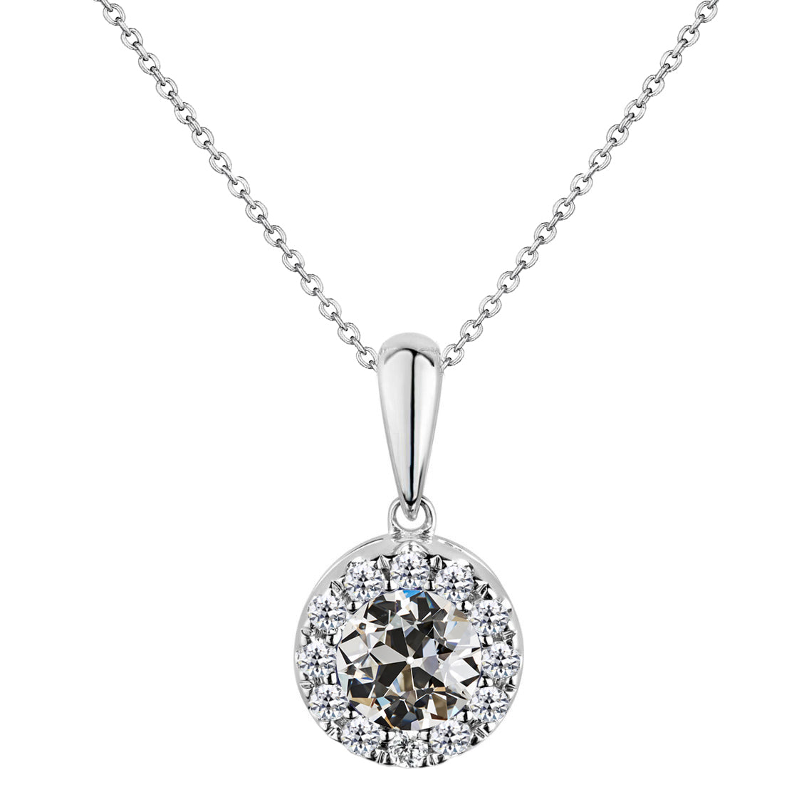Diamante Cuscino Antico Pendente in Oro 14 Carati Bianco – vista principale