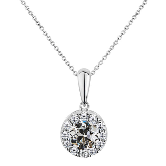 Diamante Cuscino Antico Pendente in Oro 14 Carati Bianco – vista principale