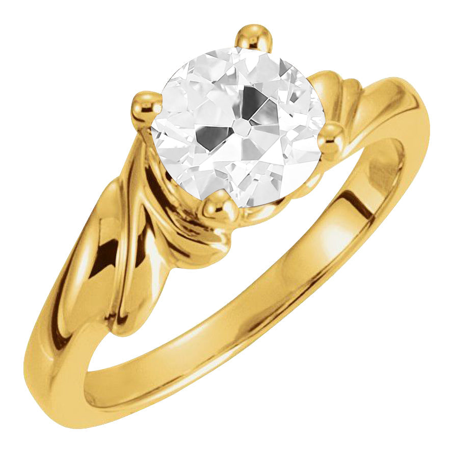 Diamante Fine Cuscino Antico Anello Monopietra in Oro 14 Carati Giallo – vista principale