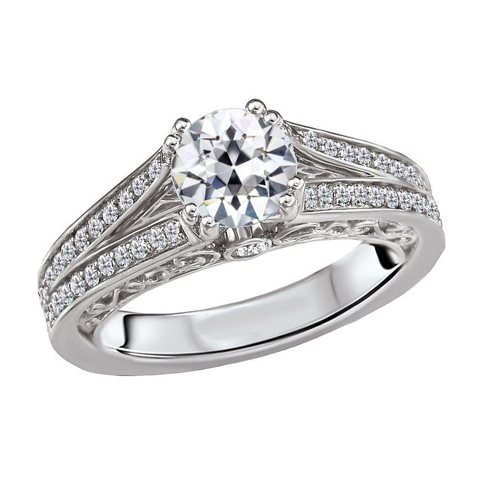 Diamante Fine Anello Solitario con Accenti 1 carati Oro Bianco 14K – vista principale