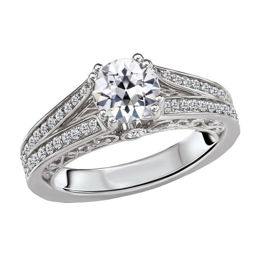 Diamante Fine Anello Solitario con Accenti 1 carati Oro Bianco 14K – vista principale