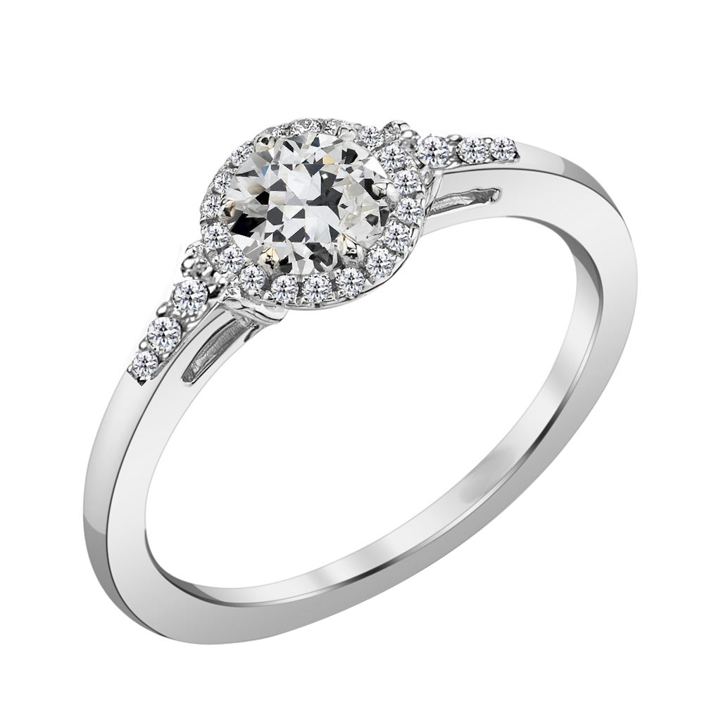 Brillante Cuscino Antico Anello con Pavé Halo in Oro Bianco 14K – vista principale