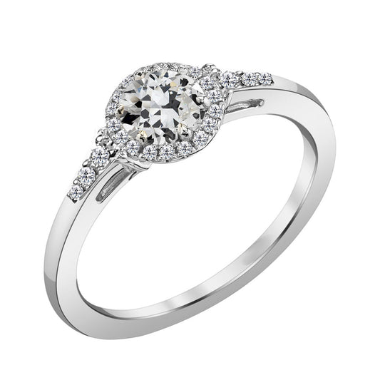 Brillante Cuscino Antico Anello con Pavé Halo in Oro Bianco 14K – vista principale