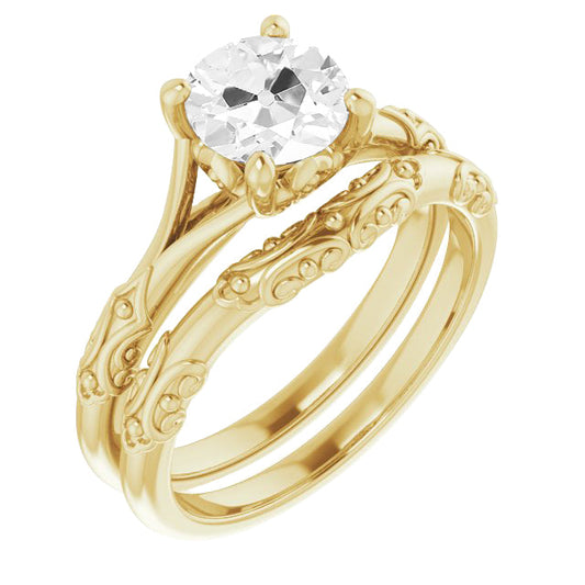 Taglio Old Mine Brillante anello in Oro Giallo 14K – vista principale