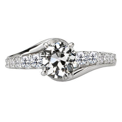 3 carati Brillante Anello Solitario con Accenti in Oro Bianco 14K