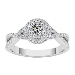 Brillante Anello Halo di lusso – 1 carati Oro Bianco 14K
