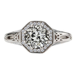 Brillante Antico Anello con Pavé Halo – 3 carati in Oro Bianco