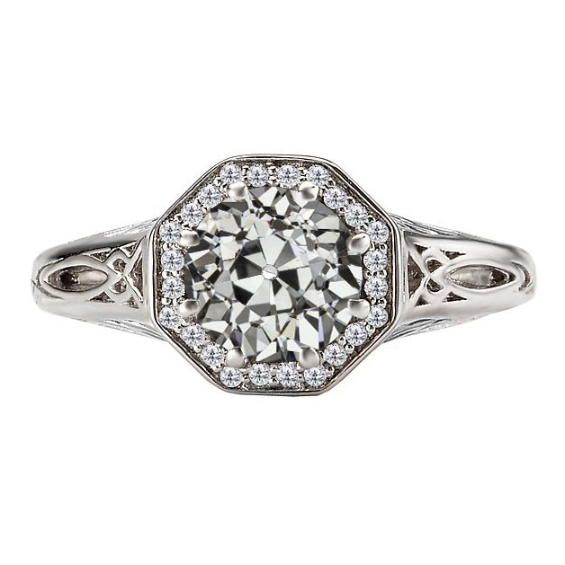 Anello con Pavé Halo Oro Bianco 14K con Brillante – vista principale