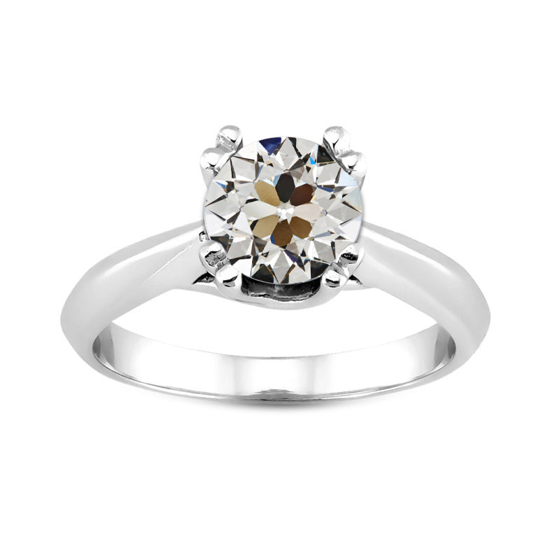 Diamante Cuscino Antico Anello Monopietra in Oro 14 Carati Bianco – vista principale