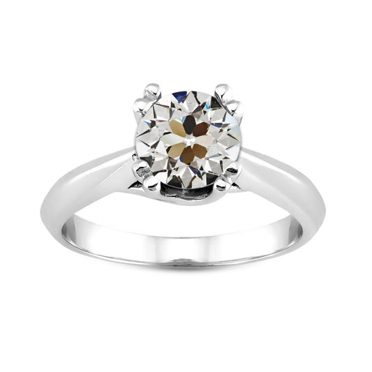 Diamante Cuscino Antico Anello Monopietra in Oro 14 Carati Bianco – vista principale