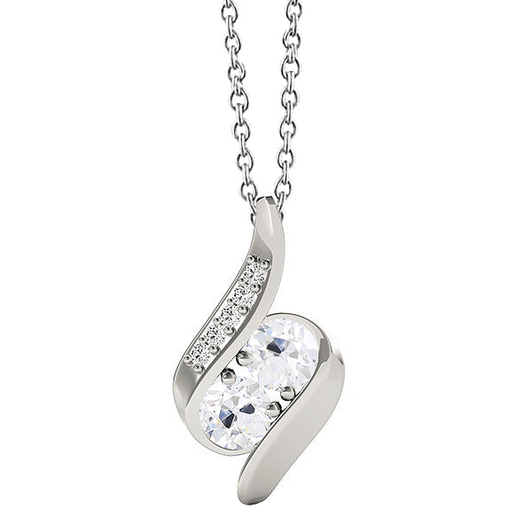 Diamante Cuscino Antico Collana Pendente in Oro 14 Carati Bianco – vista principale