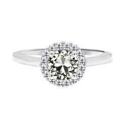 Oro Bianco 14K Taglio Old Mine Diamante Fine Anello con Pavé