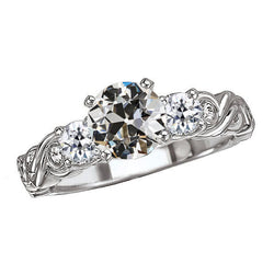 Oro 14 Carati Bianco Cuscino Antico Diamante Anniversary Ring 2