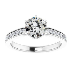 Diamante Fine Anello Solitario con Accenti – Oro Bianco 14K 2,50